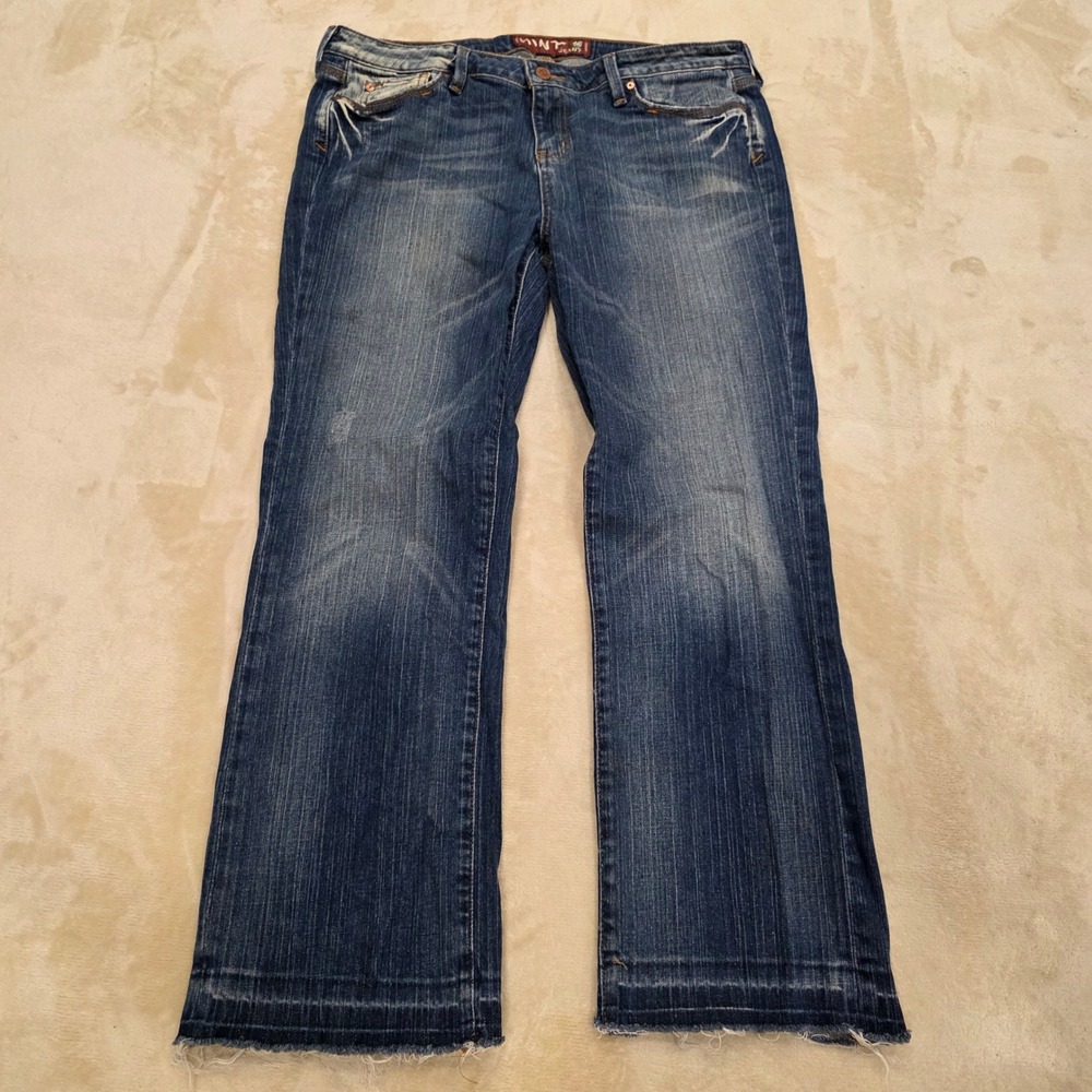 Vintage HiNT Jeans Womens Size 13 Distressed Raw Hem Medium Wash Y2K Flare Denim